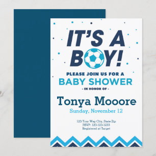 Blue Soccer Baby shower Kaart
