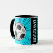 Blue Soccer Ball Custom Age Name Birthday Mok (Voorkant links)