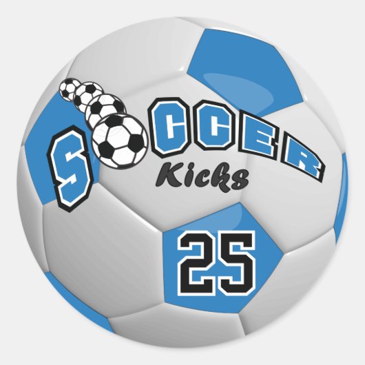 Blue Soccer Ball Player Kicks Ronde Sticker (Voorkant)
