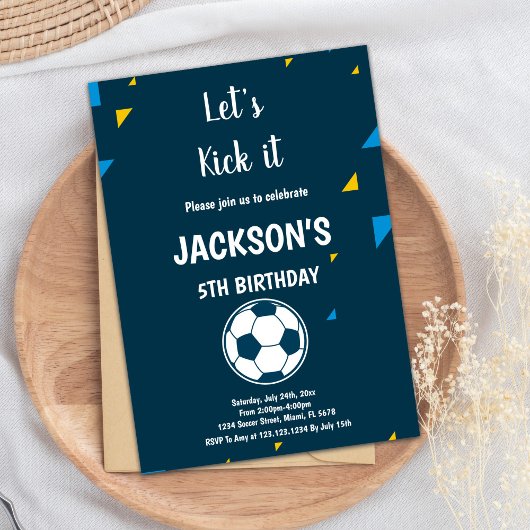 Blue Soccer Birthday Invitation Thema Kaart