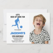 Blue Soccer Birthday Invitations w foto Kaart (Voorkant)