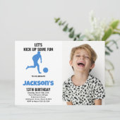 Blue Soccer Birthday Invitations w foto Kaart (Staand voorkant)