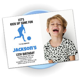Blue Soccer Birthday Invitations w foto Kaart
