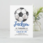 Blue Soccer Boy Verjaardag uitnodiging (Staand voorkant)