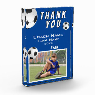 Blue Soccer Football Ball Sport Coach Dank u Fotoblokken