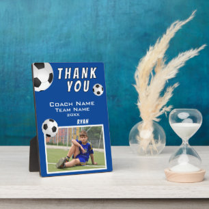 Blue Soccer Football Ball Sport Coach Dank u Fotoplaat