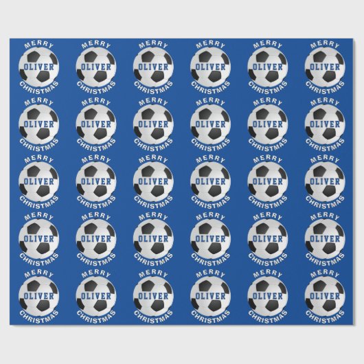 Blue Soccer Football Balls Kinder naam kerst Cadeaupapier (Vlak)