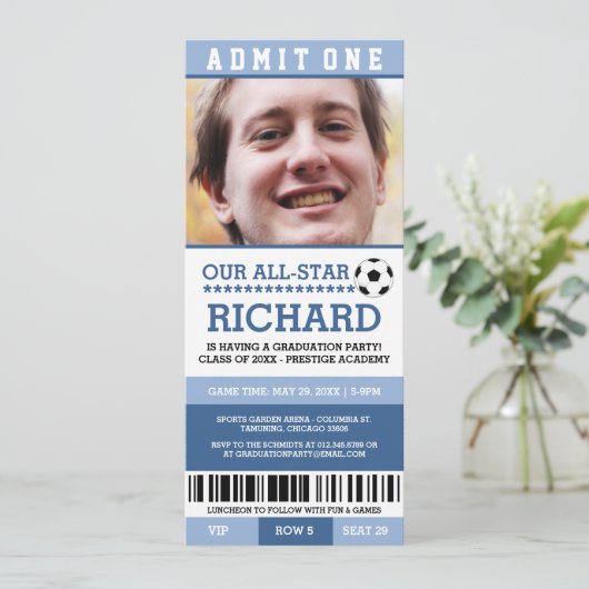 Blue Soccer Graduation Party nodigt uit Kaart (Staand voorkant)