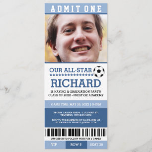 Blue Soccer Graduation Party nodigt uit Kaart