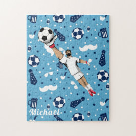 Blue Soccer Player Ball Pattern Kinder Name Sports Legpuzzel