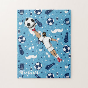 Blue Soccer Player Ball Pattern Kinder Name Sports Legpuzzel