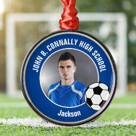 Blue Soccer Player Photo High School Christmas Metalen Ornament