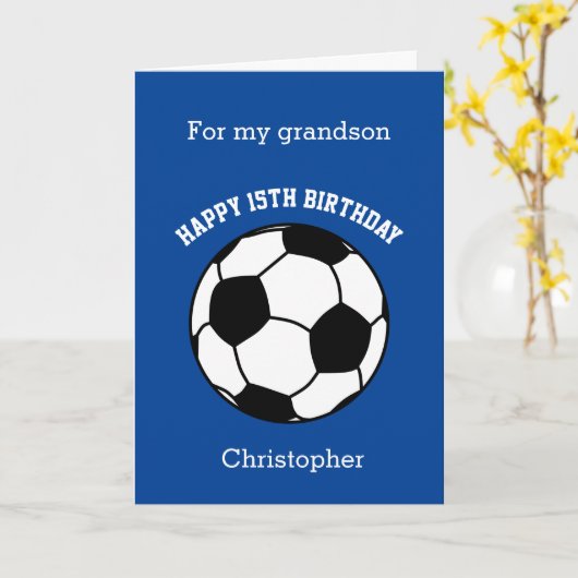 Blue Soccer Sport 15th Birthday Card Kaart (Gele Bloem)