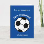 Blue Soccer Sport 16th Birthday Card Kaart<br><div class="desc">Een blauw gepersonaliseerd voetbal, 16e verjaardagskaart voor zoon, kleinzoon, godson, enz. Je kunt de voorkant van deze voetbalverjaardagskaart gemakkelijk personaliseren met zijn naam. Het binnenkaartbericht en de achterzijde van de kaart kunnen ook worden uitgegeven. Deze 16de verjaardagskaart voor een gepersonaliseerd voetbal zou een geweldige speelgoedkaart zijn voor voetbalfans en spelers....</div>