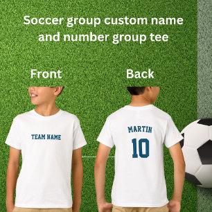 Blue Soccer teamnaam nummer aangepaste groep T-shirt