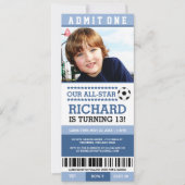 Blue Soccer Ticket Birthday Invites Kaart (Voorkant)