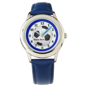 Blue Soccer Watts voor kinderen met hun naam Horloge