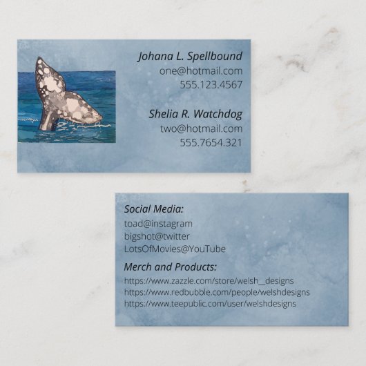 Blue Social calling card-whale Visitekaartje (Voorkant / Achterkant)