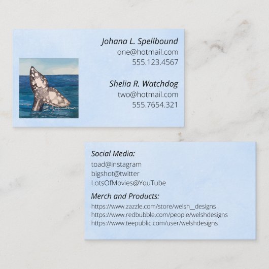 Blue Social calling card-whale Visitekaartje (Voorkant / Achterkant)