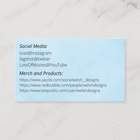 Blue Social introduction calling card-wrecker Visitekaartje (Achterkant)