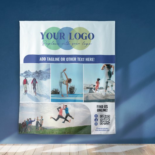 Blue Social Media Icons Logo Foto's QR Promo Wandkleed