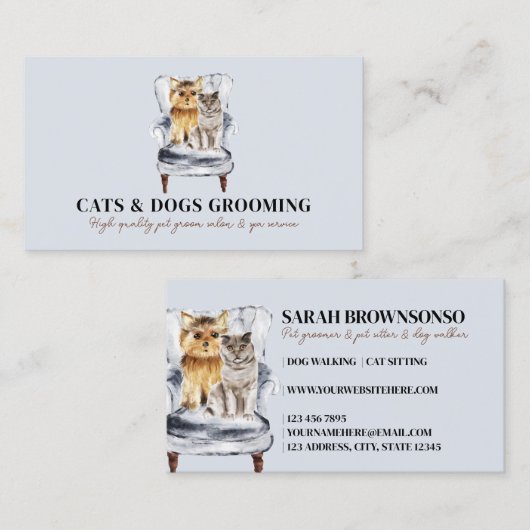 Blue Sofa Yorkie Dog Scottish Cat Pet Visitekaartje (Voorkant / Achterkant)