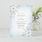 Blue Soft Bloom Bruiloft Kaart (Staand voorkant)
