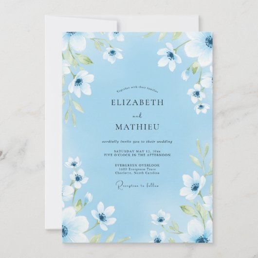 Blue Soft Bloom Romance Trouwen Kaart (Voorkant)