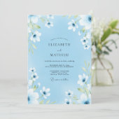 Blue Soft Bloom Romance Trouwen Kaart (Staand voorkant)