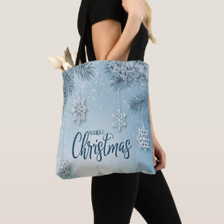 Blue Soft & Calm Christmas Snow Crystal Design- Tote Bag