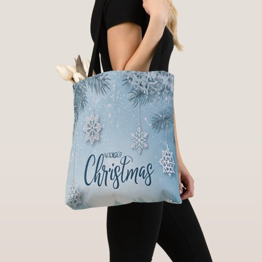 Blue Soft & Calm Christmas Snow Crystal Design-  Tote Bag (Dichtbij)