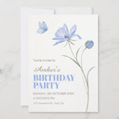 Blue soft flower birthday kaart (Voorkant)