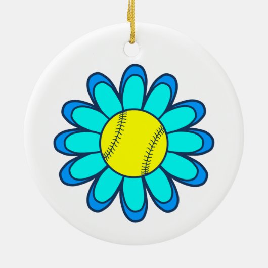 Blue Softball Girl Keramisch Ornament (Achterkant)