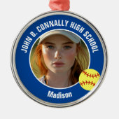 Blue Softball Player Photo High School Christmas Metalen Ornament (Voorkant)