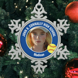 Blue Softball Player Photo High School Keepsake Tin Sneeuwvlok Ornament