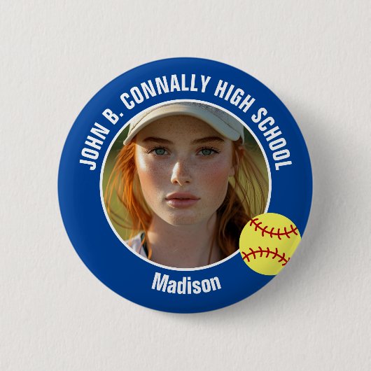 Blue Softball Player Photo High School Spirit Ronde Button 5,7 Cm (Voorkant)