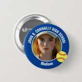 Blue Softball Player Photo High School Spirit Ronde Button 5,7 Cm (Voorkant /achterkant)