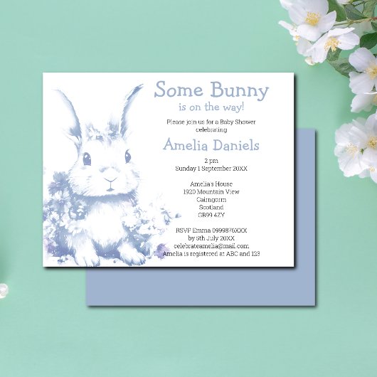 Blue Some Bunny is coming Baby Shower  Kaart