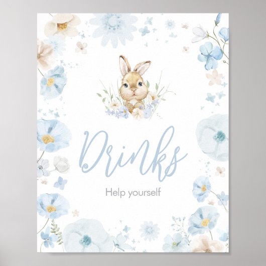 Blue Somebunny Rabbit Baby shower Drinken Poster (Voorkant)