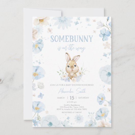 Blue Somebunny Rabbit Baby shower Kaart (Voorkant)