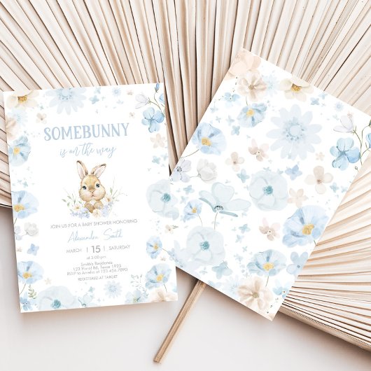 Blue Somebunny Rabbit Baby shower Kaart