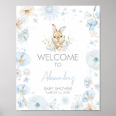 Blue Somebunny Rabbit Baby shower Welkom Poster (Voorkant)