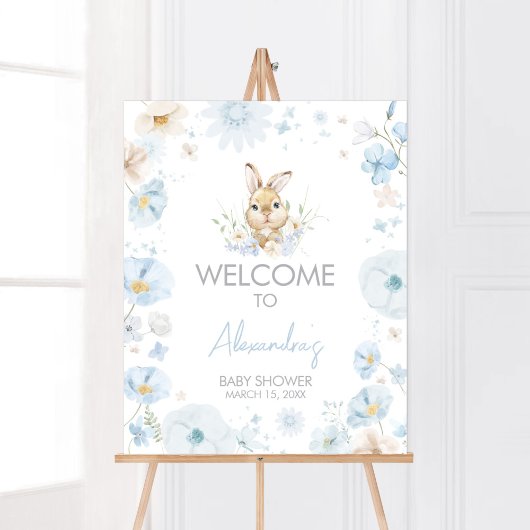 Blue Somebunny Rabbit Baby shower Welkom Poster