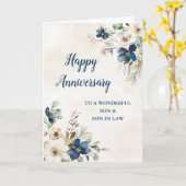 Blue Son & Son in Law Bruiloft Jubileum Kaart (Gele Bloem)