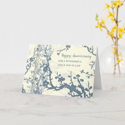 Blue Son & Son in Law Bruiloft Jubileum Kaart (Gele Bloem)