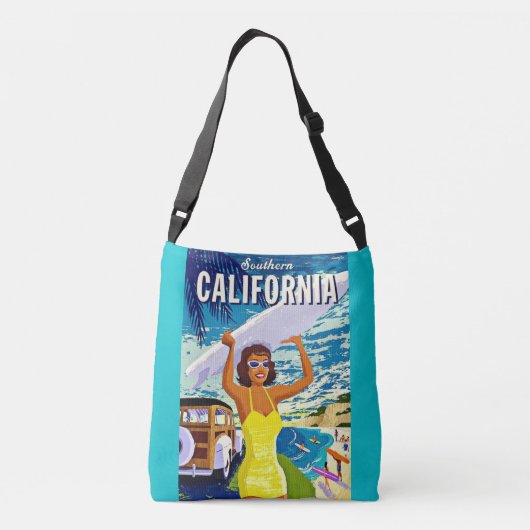  Blue Southern California Travel Poster Crossbody Tas (Achterkant)