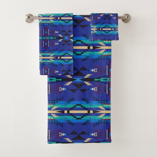Blue Southwestern Country Bath Towel Set Bad Handdoek (Insitu)