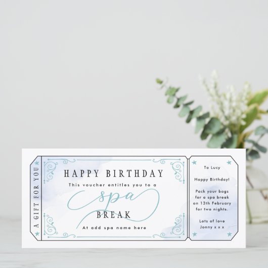 Blue Spa Break Birthday Gift Voucher (Staand voorkant)