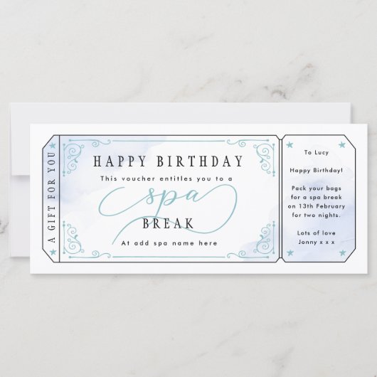 Blue Spa Break Birthday Gift Voucher (Voorkant)