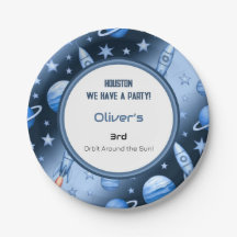 Blue Space Adventure Rocket Kids Verjaardag Graphi